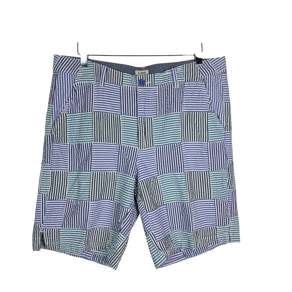 L.L. Bean Favorite Fit Chino Shorts Womens 14 Madras Patchwork Seersucker